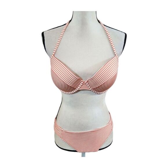 ✨Shade & Shore Textured Stripe Light Lift Two-Piece Halter Bikini Sz 34C & M✨ - Picture 6 of 14